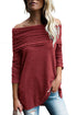 Sexy Burgundy Ruched Off Shoulder Long Sleeve Top